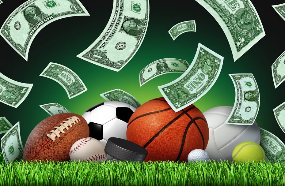 Sport Betting and sports bets or online sporting events gambling as football betting and draft picks or basketball game bet and Hockey betting with 3D illustration elements.